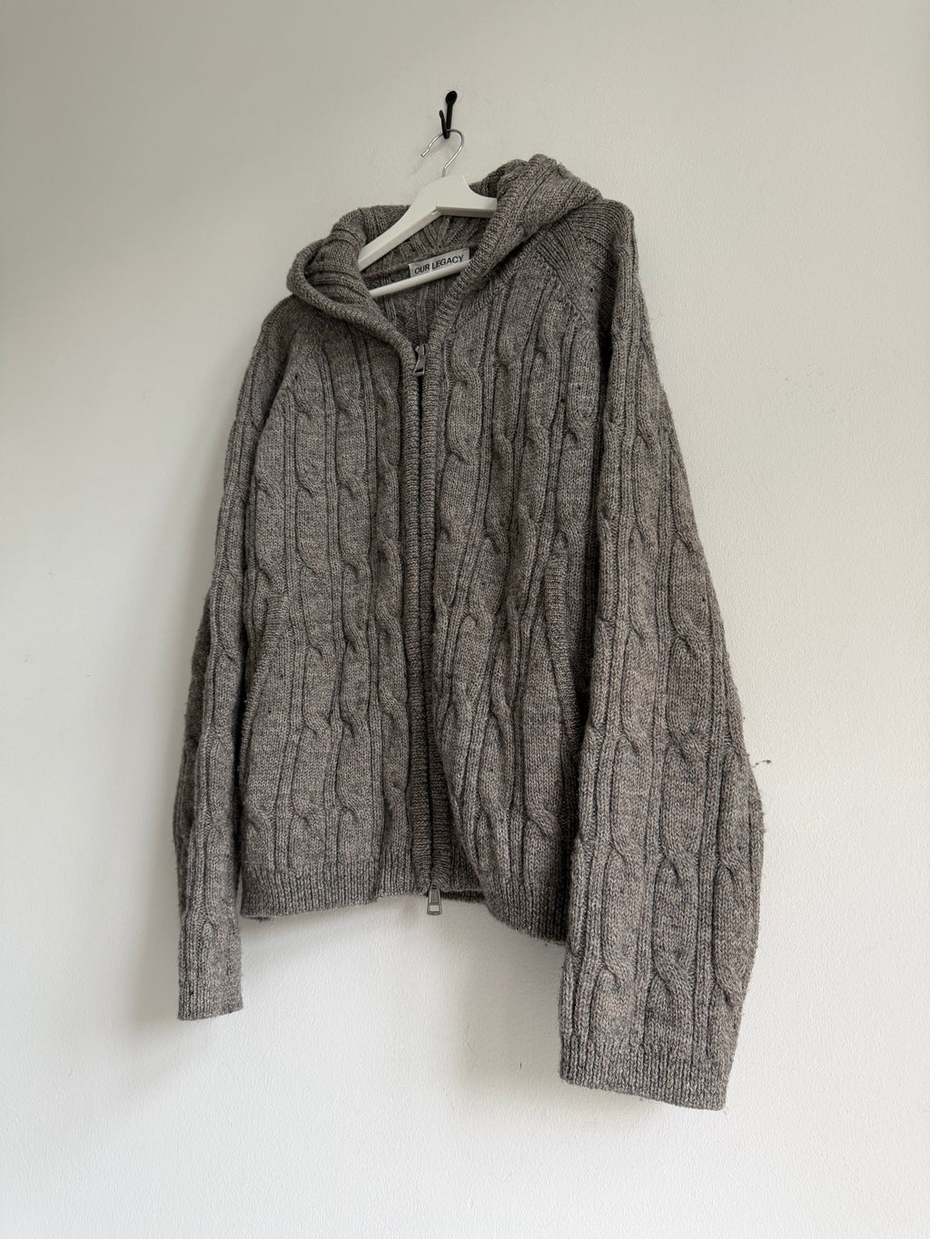 OUR LEGACY LEVEL HOOD CABLE-KNIT WOOL ZIP UP HOODIE