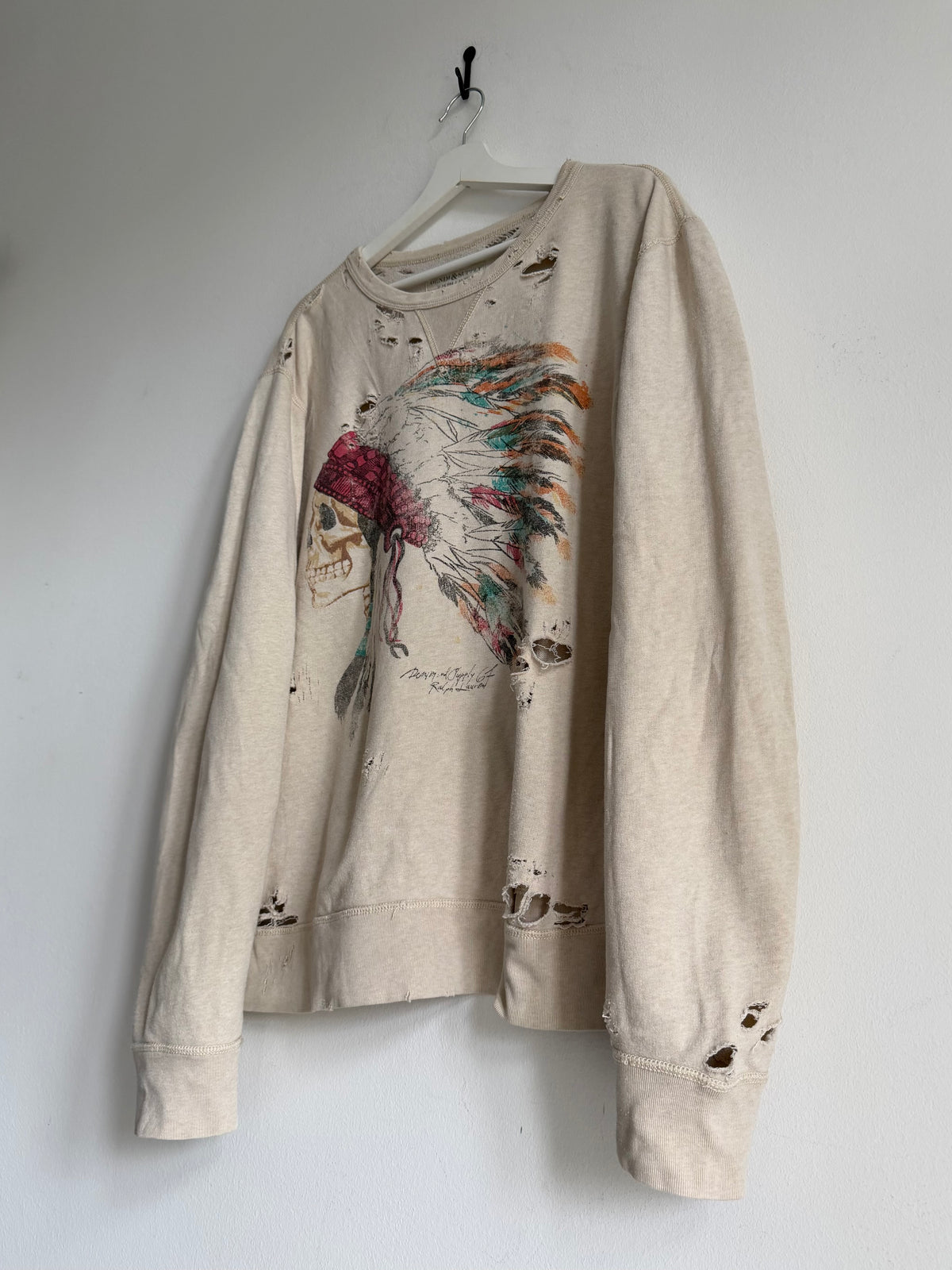 2010s RALPH LAUREN DENIM & SUPPLY DISTRESSED GRAPHIC SWEATER