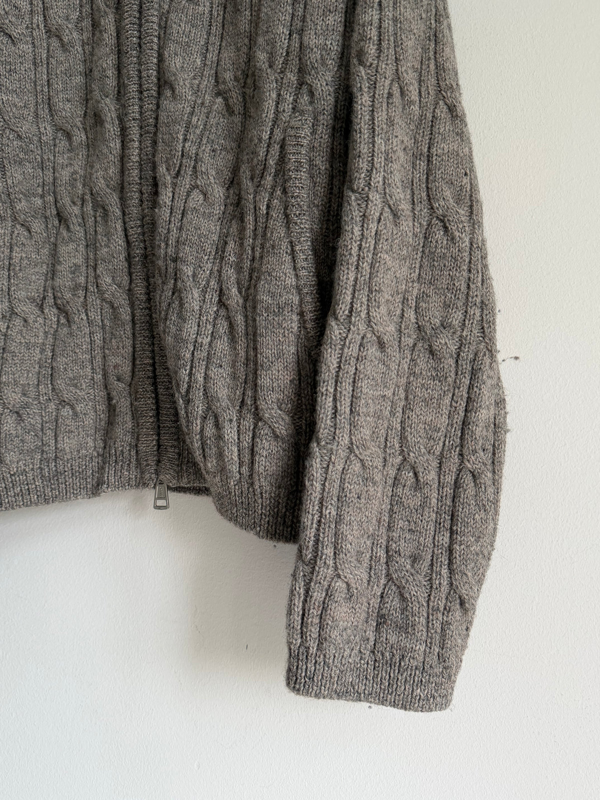 OUR LEGACY LEVEL HOOD CABLE-KNIT WOOL ZIP UP HOODIE