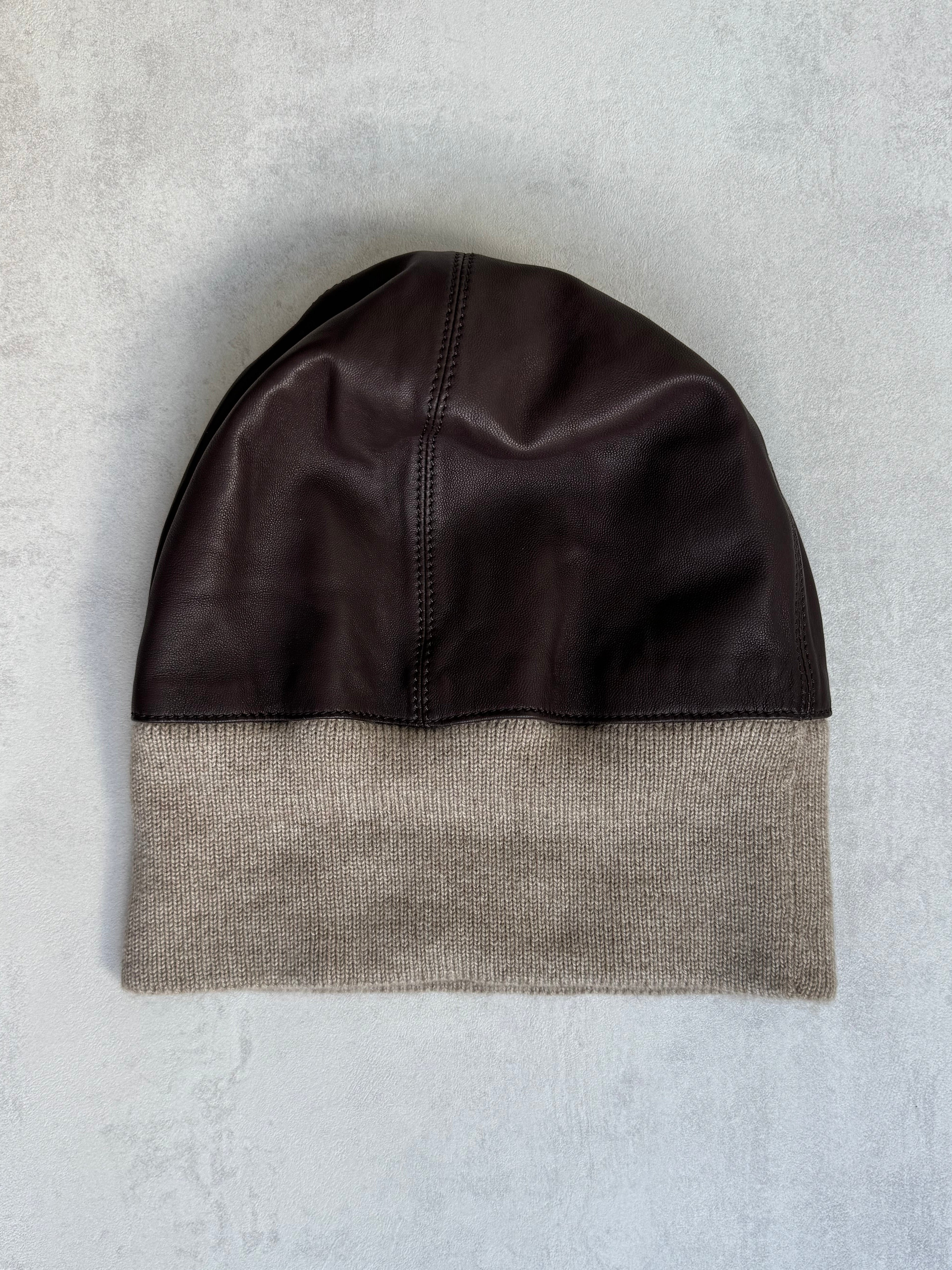 HERMÈS LEATHER PANEL CASHMERE BEANIE & SCARF SET