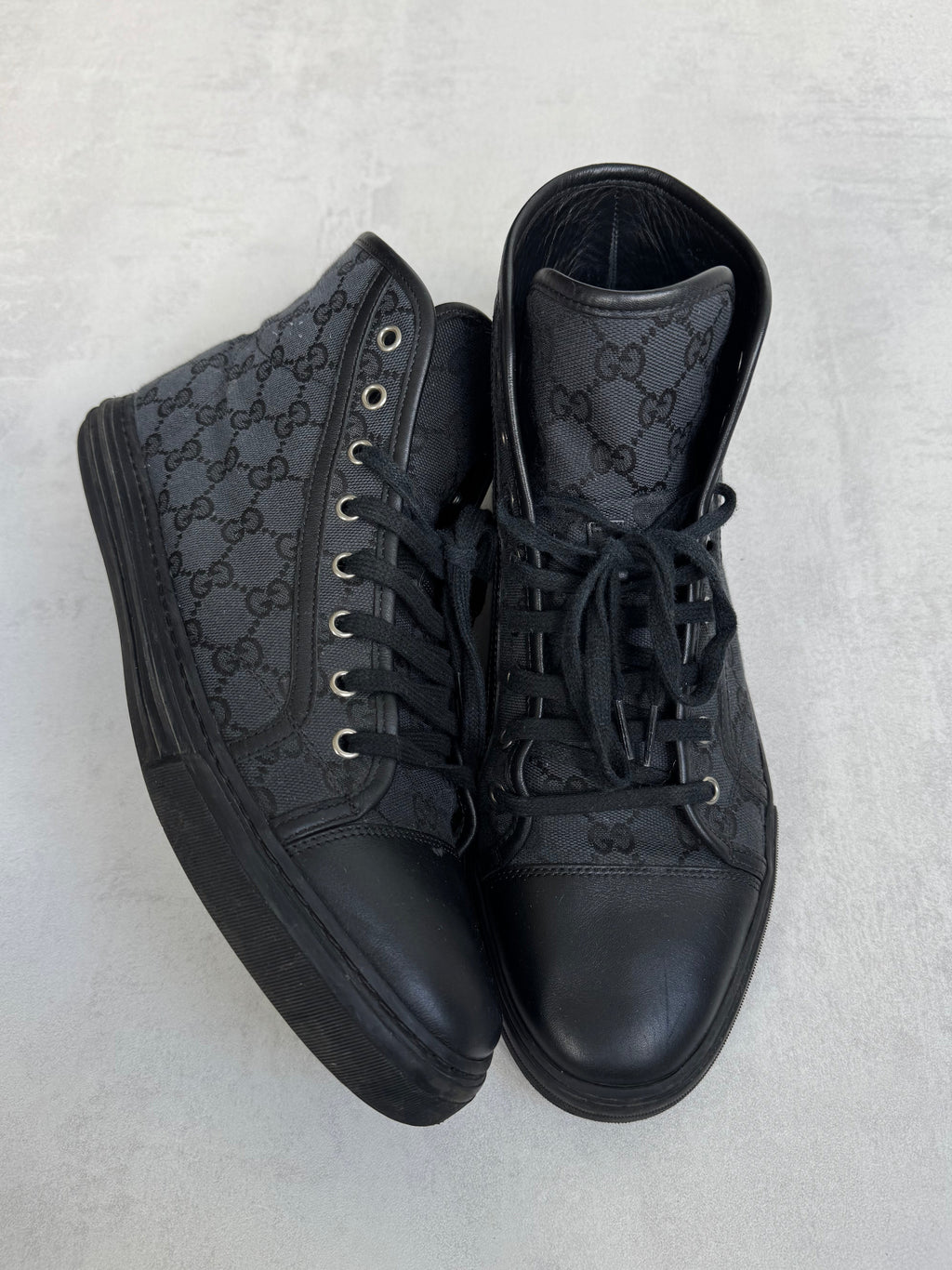 GUCCI MONOGRAM CANVAS HIGH-TOP SNEAKERS