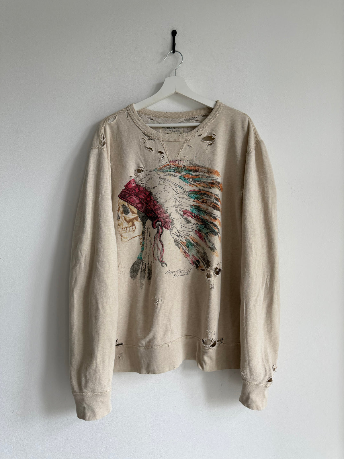2010s RALPH LAUREN DENIM & SUPPLY DISTRESSED GRAPHIC SWEATER