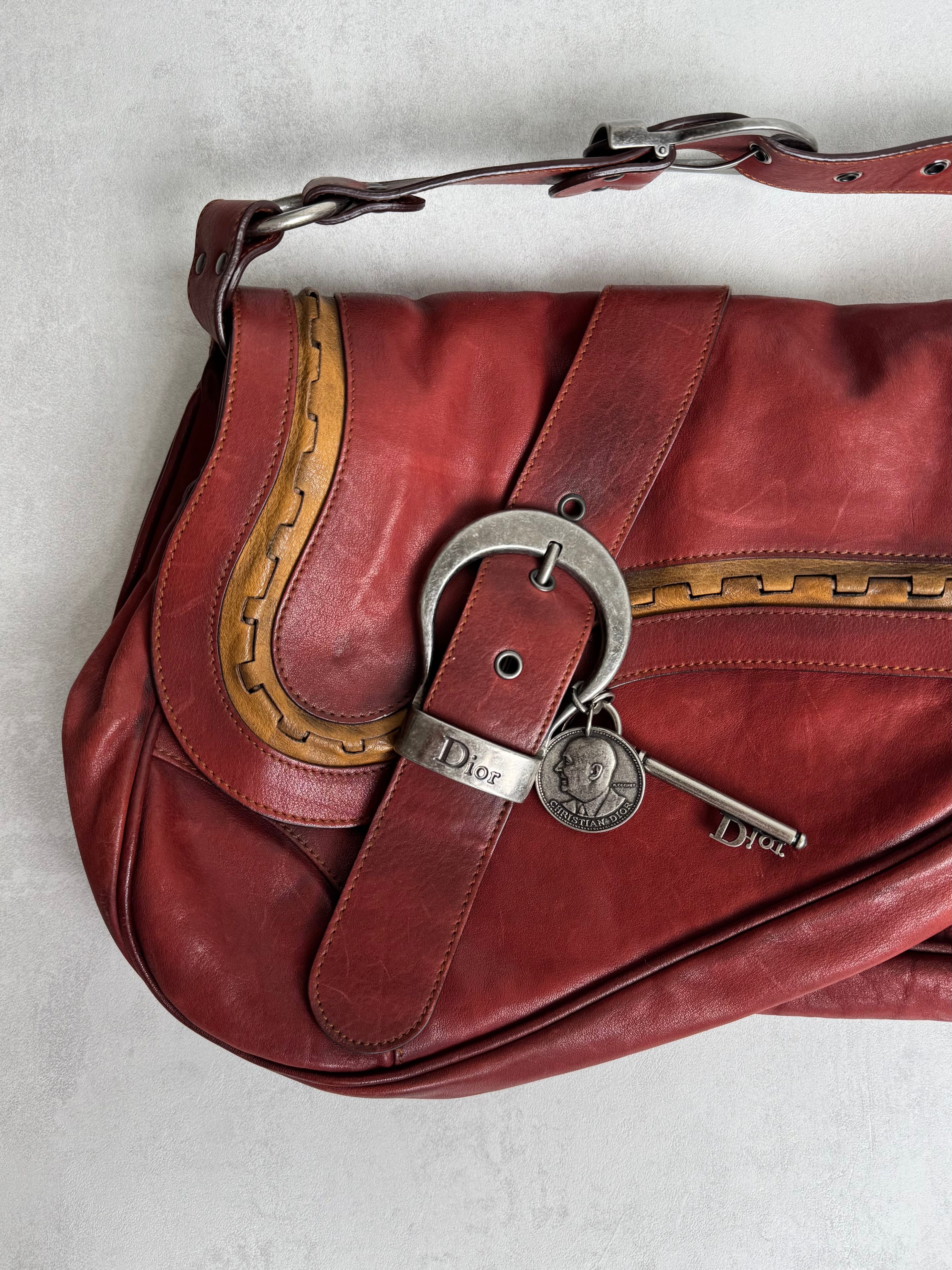 DIOR GAUCHO SETTLEBAG BURGUNDY LEATHER