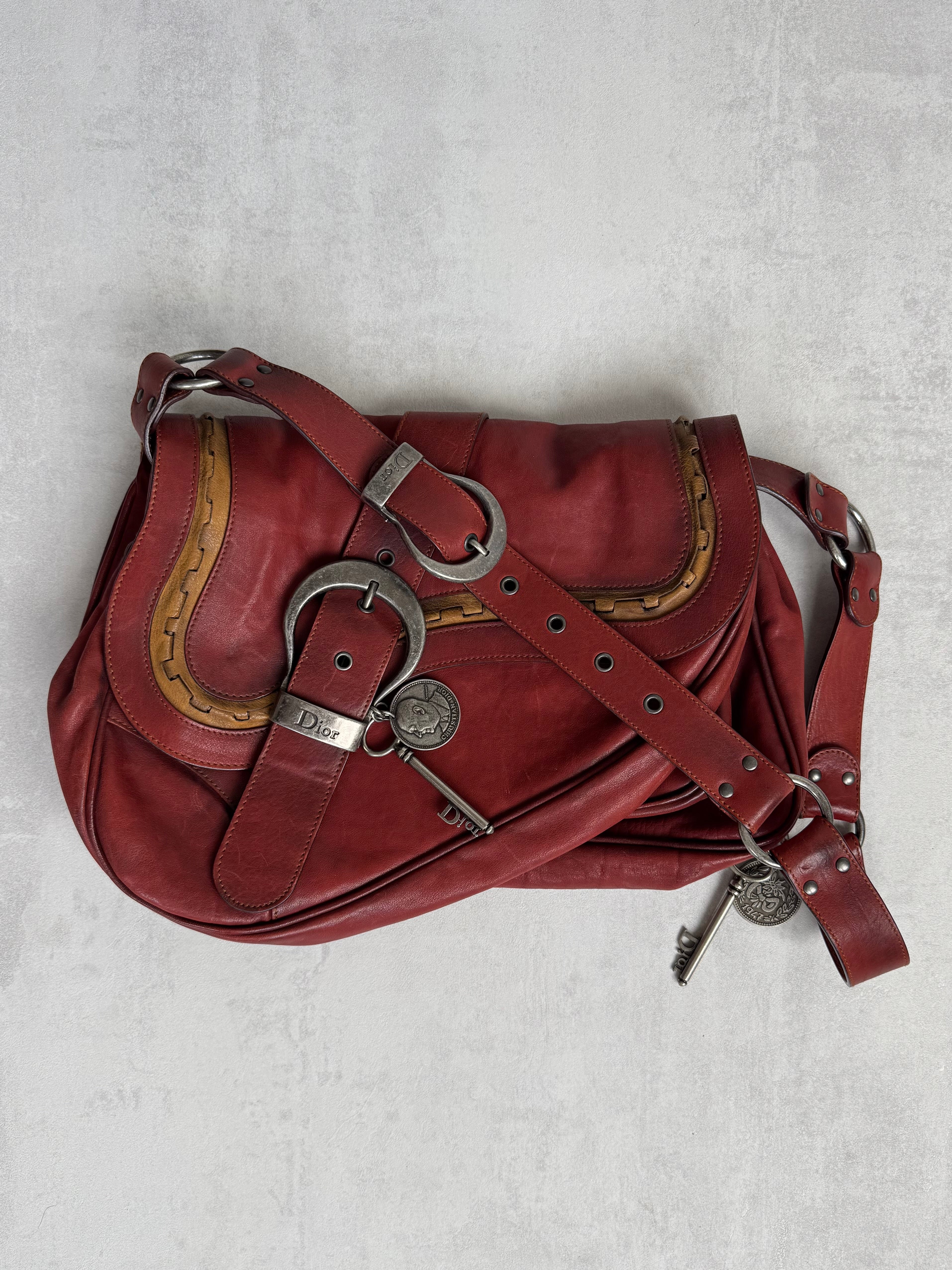 DIOR GAUCHO SETTLEBAG BURGUNDY LEATHER