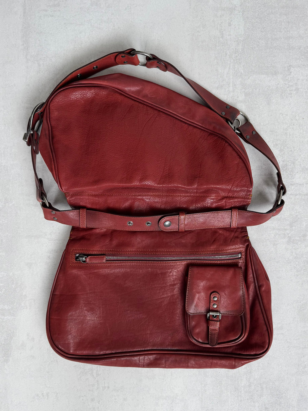 DIOR GAUCHO SETTLEBAG BURGUNDY LEATHER