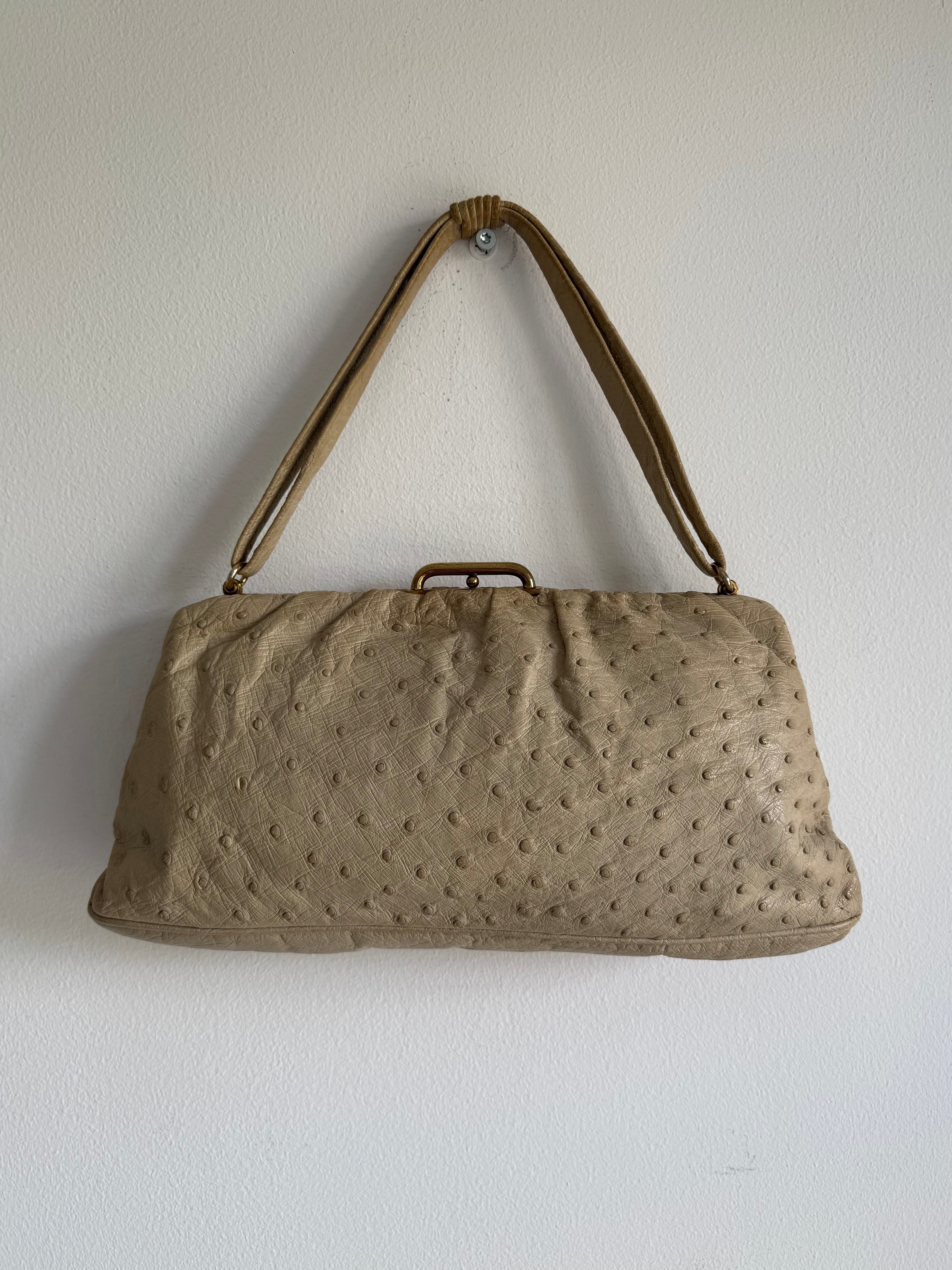 VINTAGE 50s OSTRICH LEATHER CLUTCH