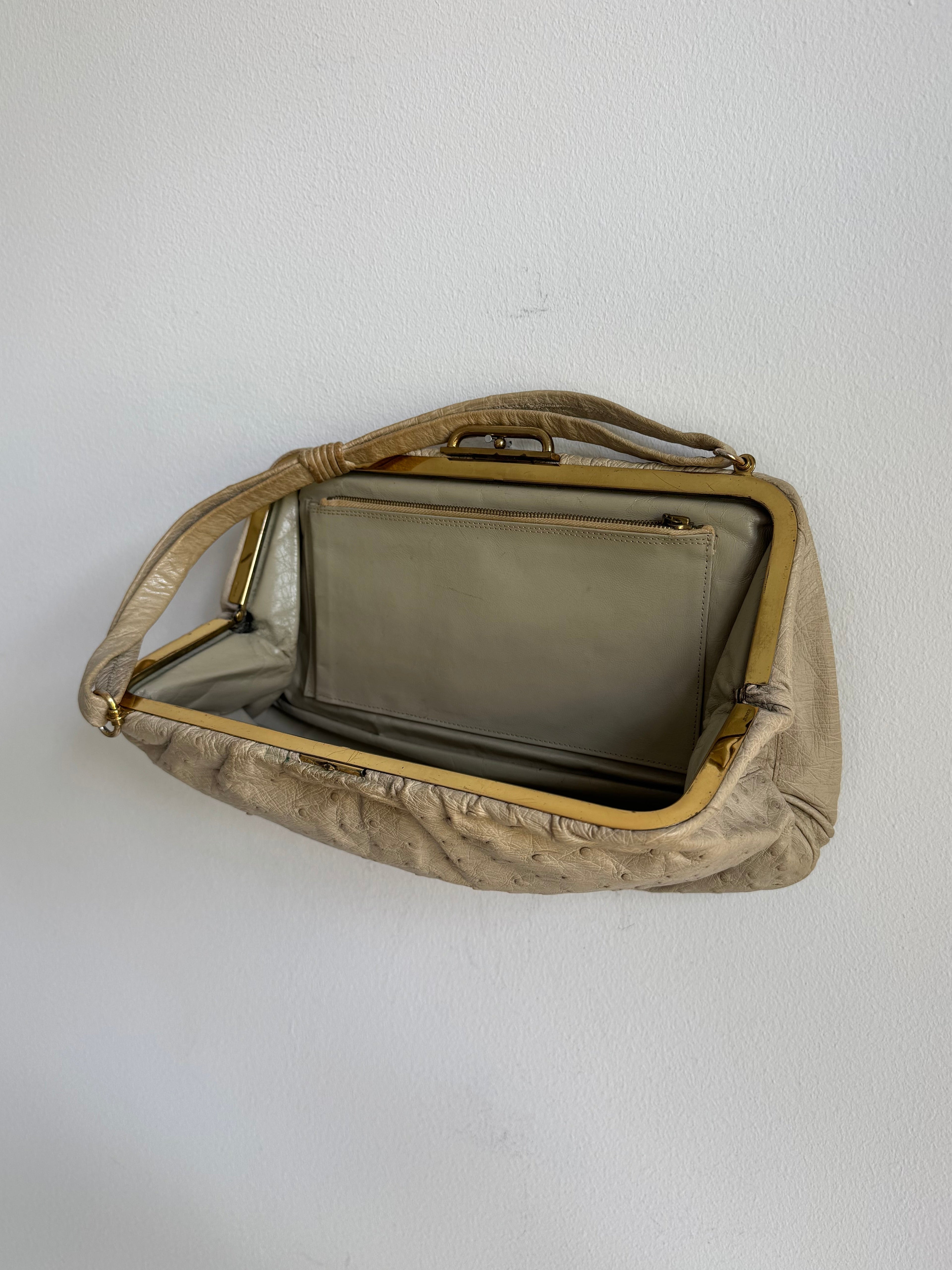 VINTAGE 50s OSTRICH LEATHER CLUTCH