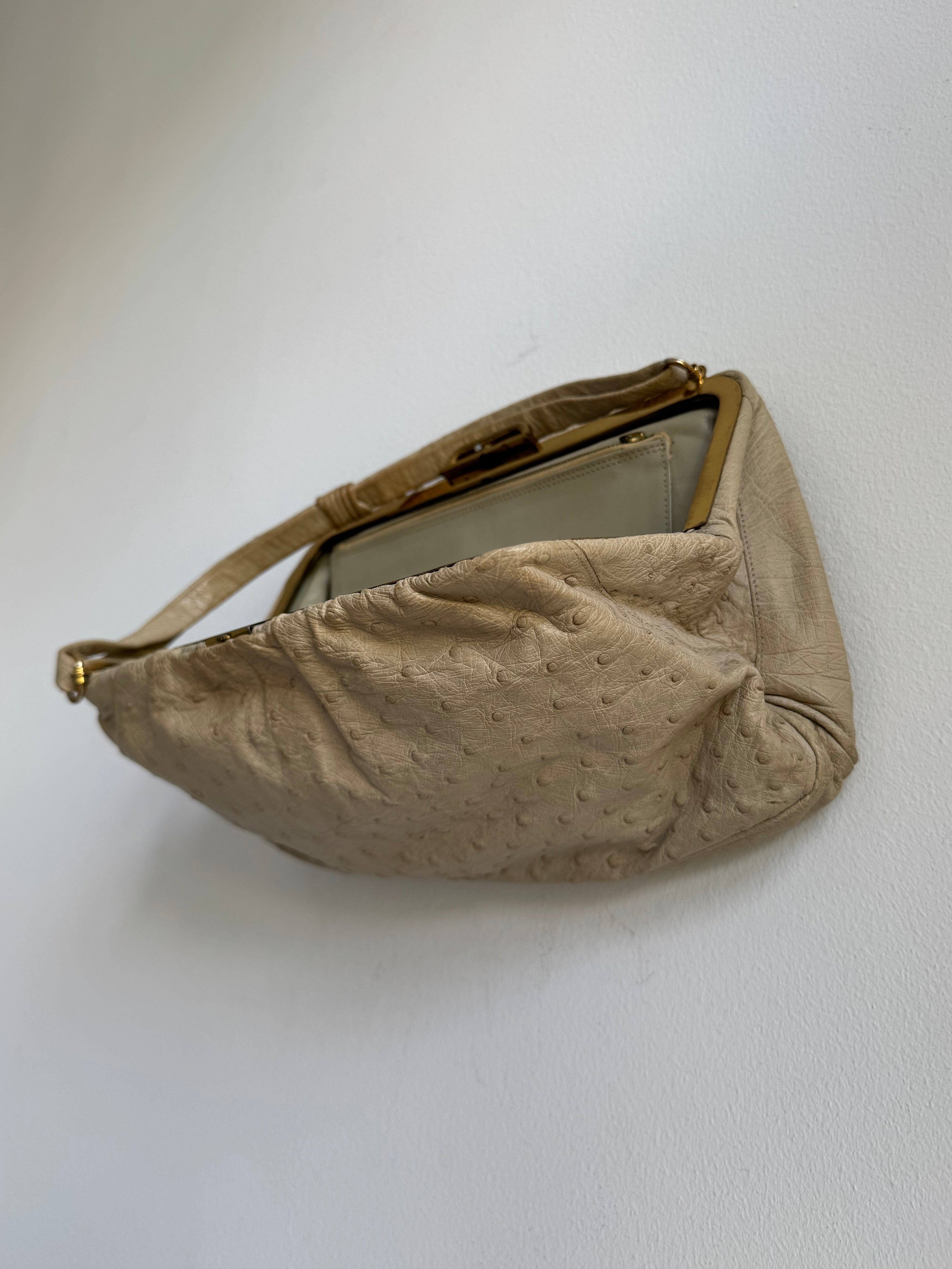 VINTAGE 50s OSTRICH LEATHER CLUTCH