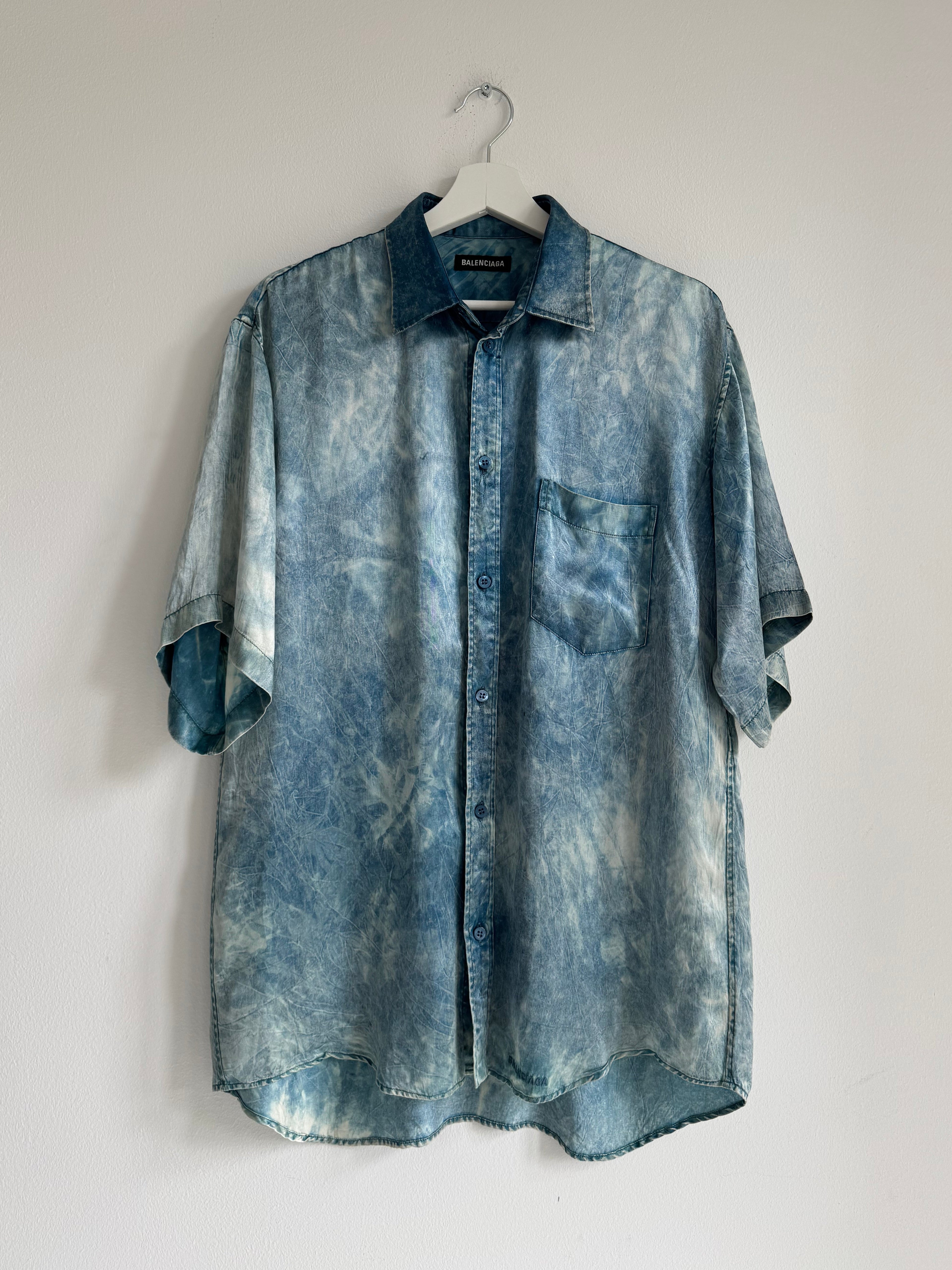 BALENCIAGA SILK "TIE-DIE" BLUE ACID WASH SHIRT