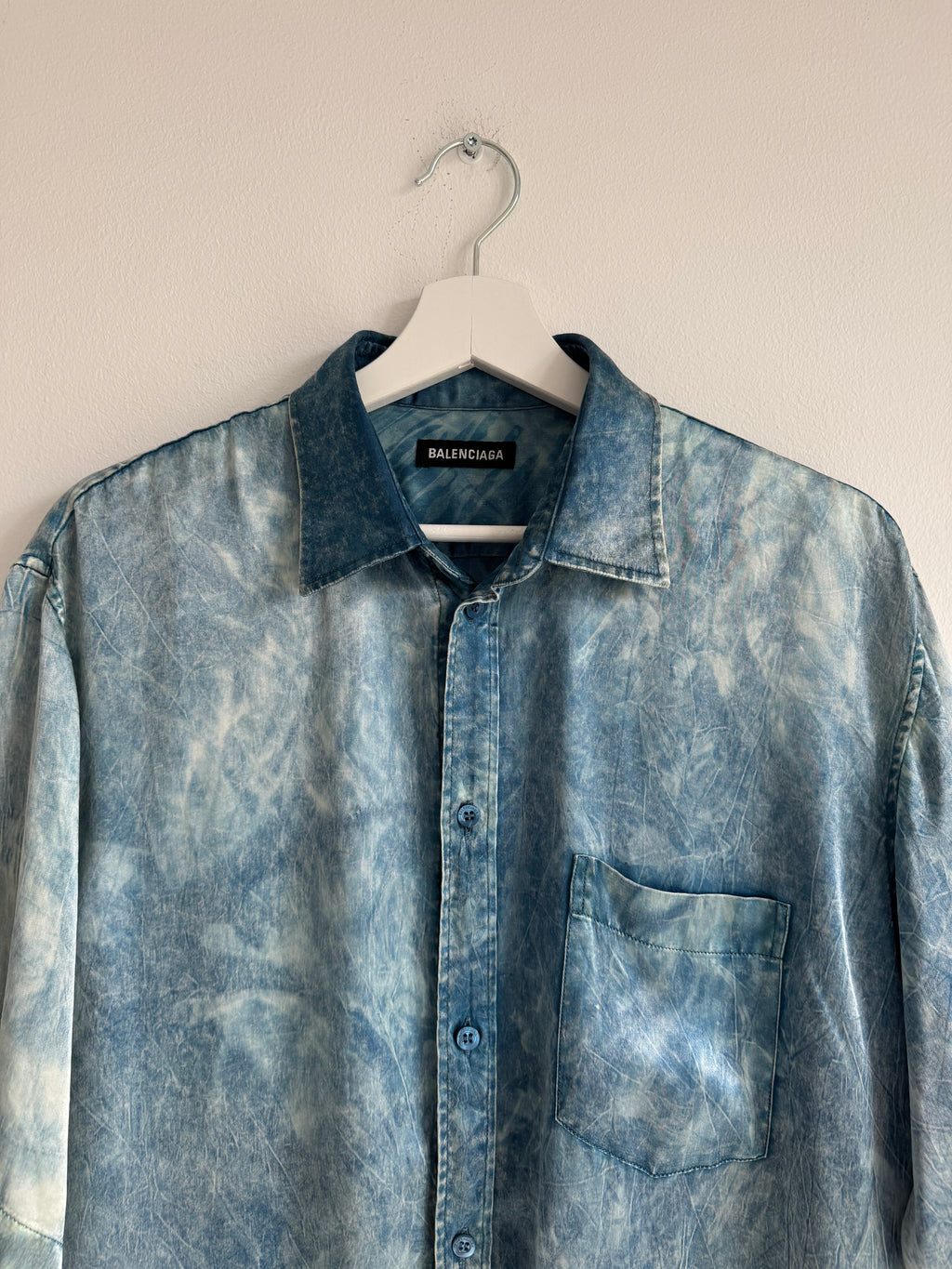 BALENCIAGA SILK "TIE-DIE" BLUE ACID WASH SHIRT
