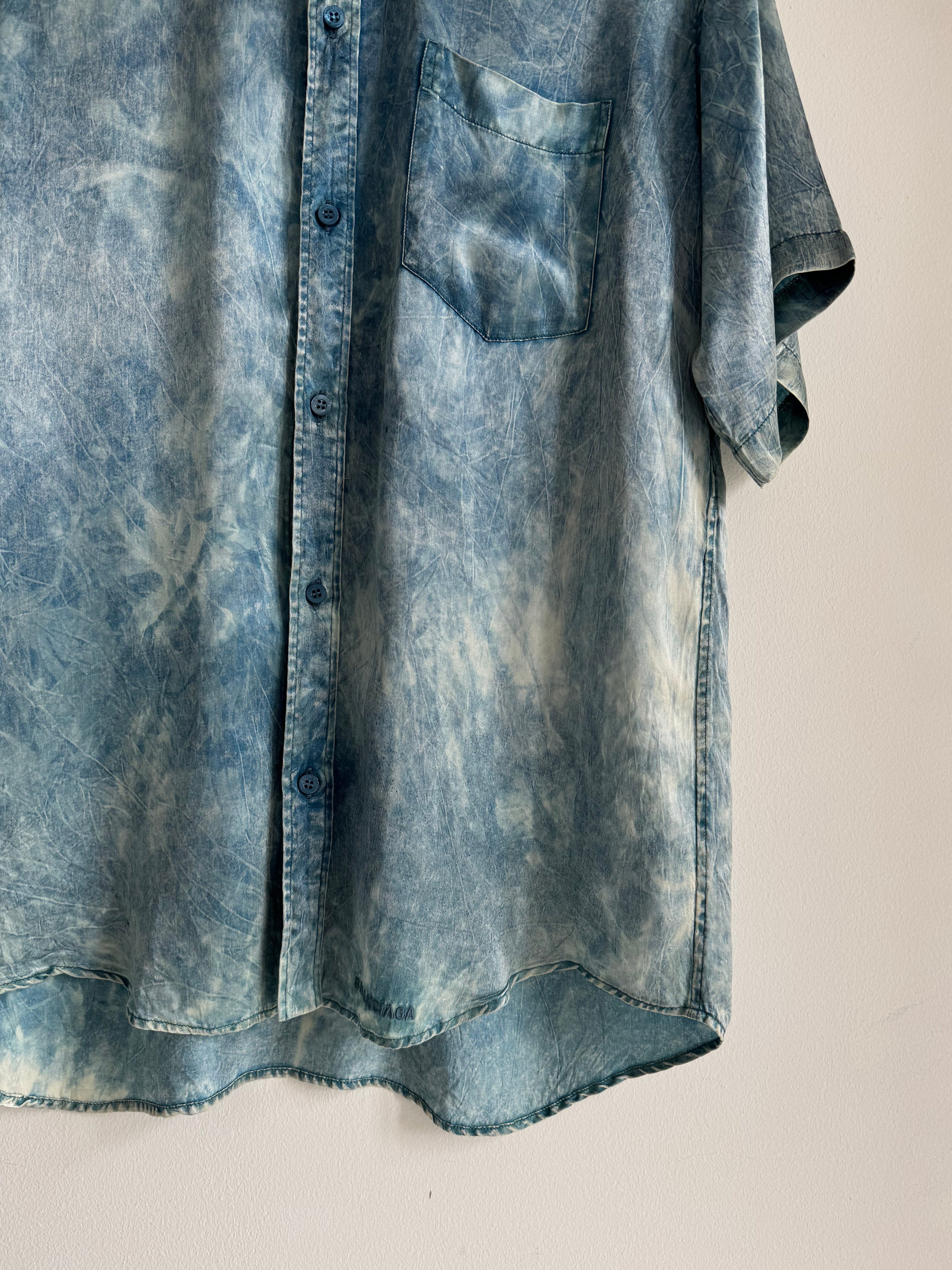 BALENCIAGA SILK "TIE-DIE" BLUE ACID WASH SHIRT
