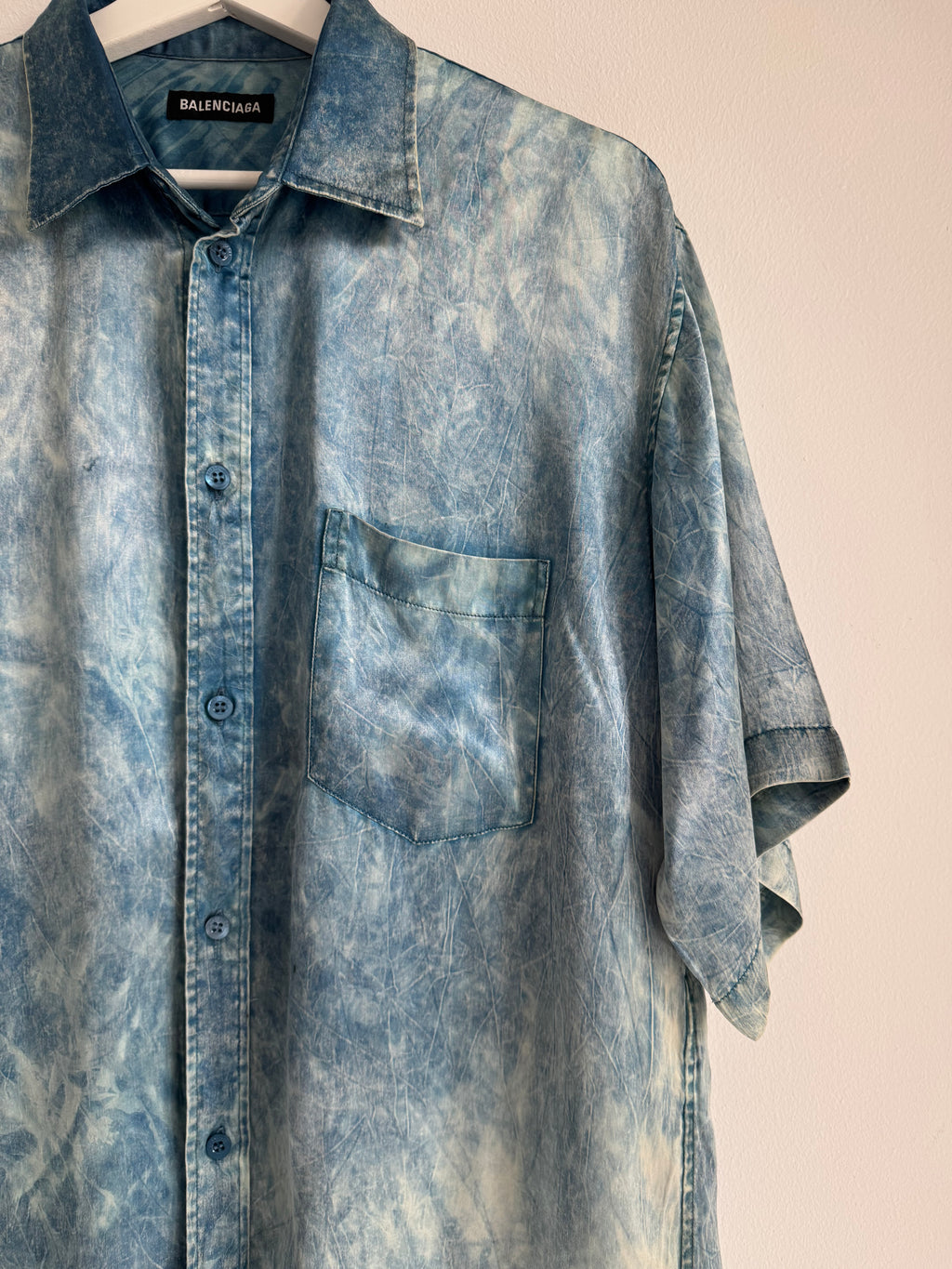 BALENCIAGA SILK "TIE-DIE" BLUE ACID WASH SHIRT