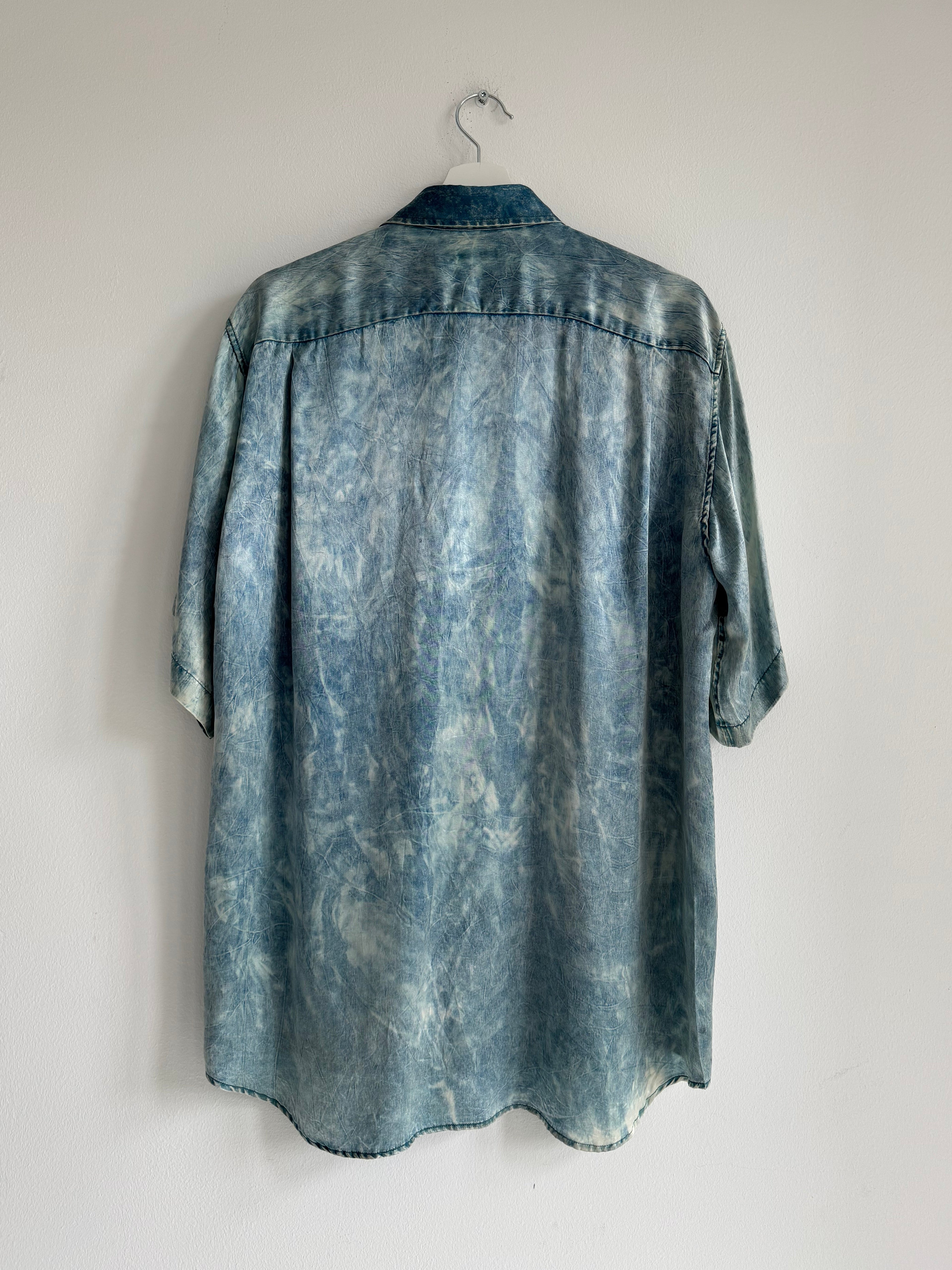 BALENCIAGA SILK "TIE-DIE" BLUE ACID WASH SHIRT