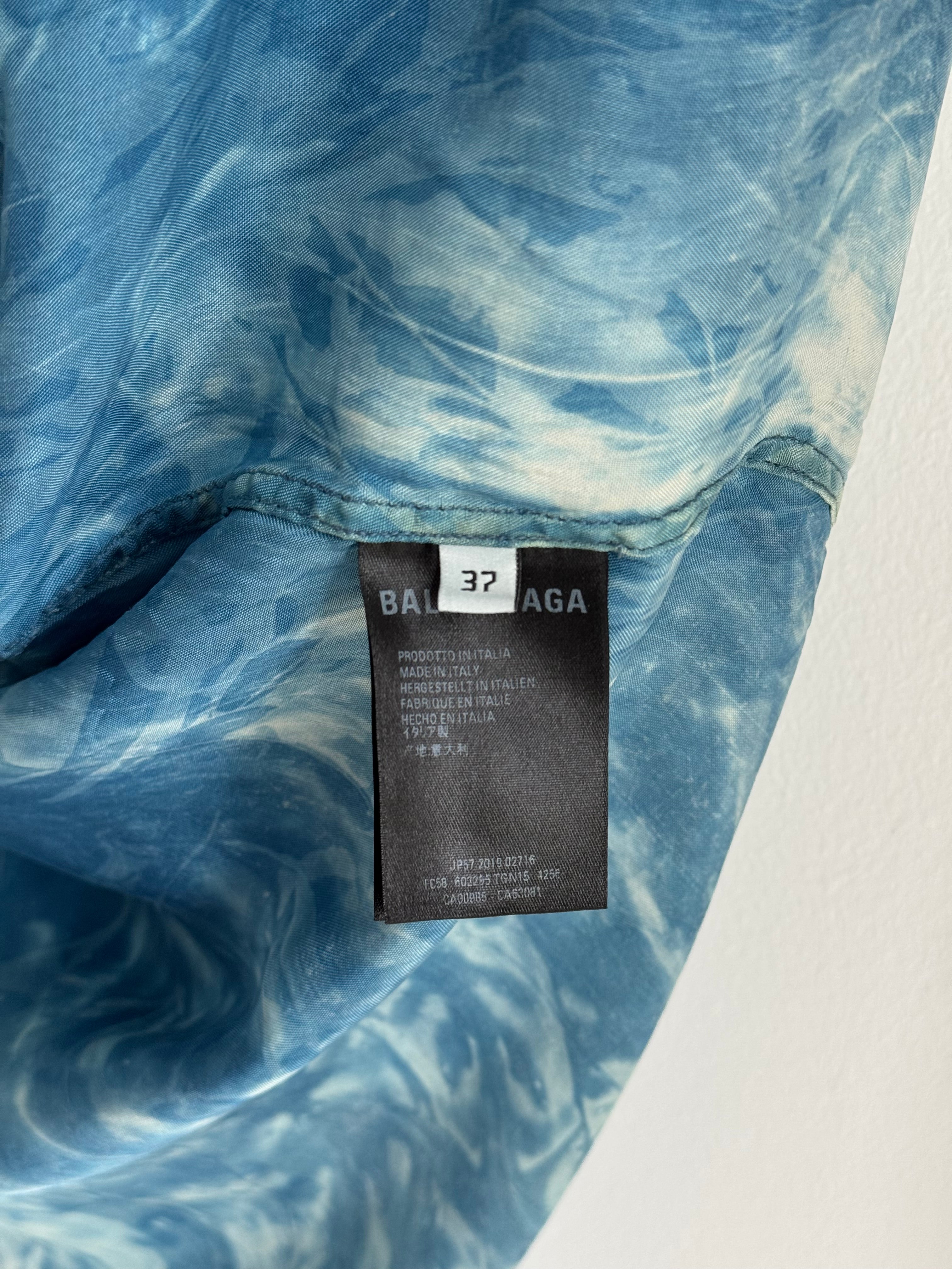 BALENCIAGA SILK "TIE-DIE" BLUE ACID WASH SHIRT