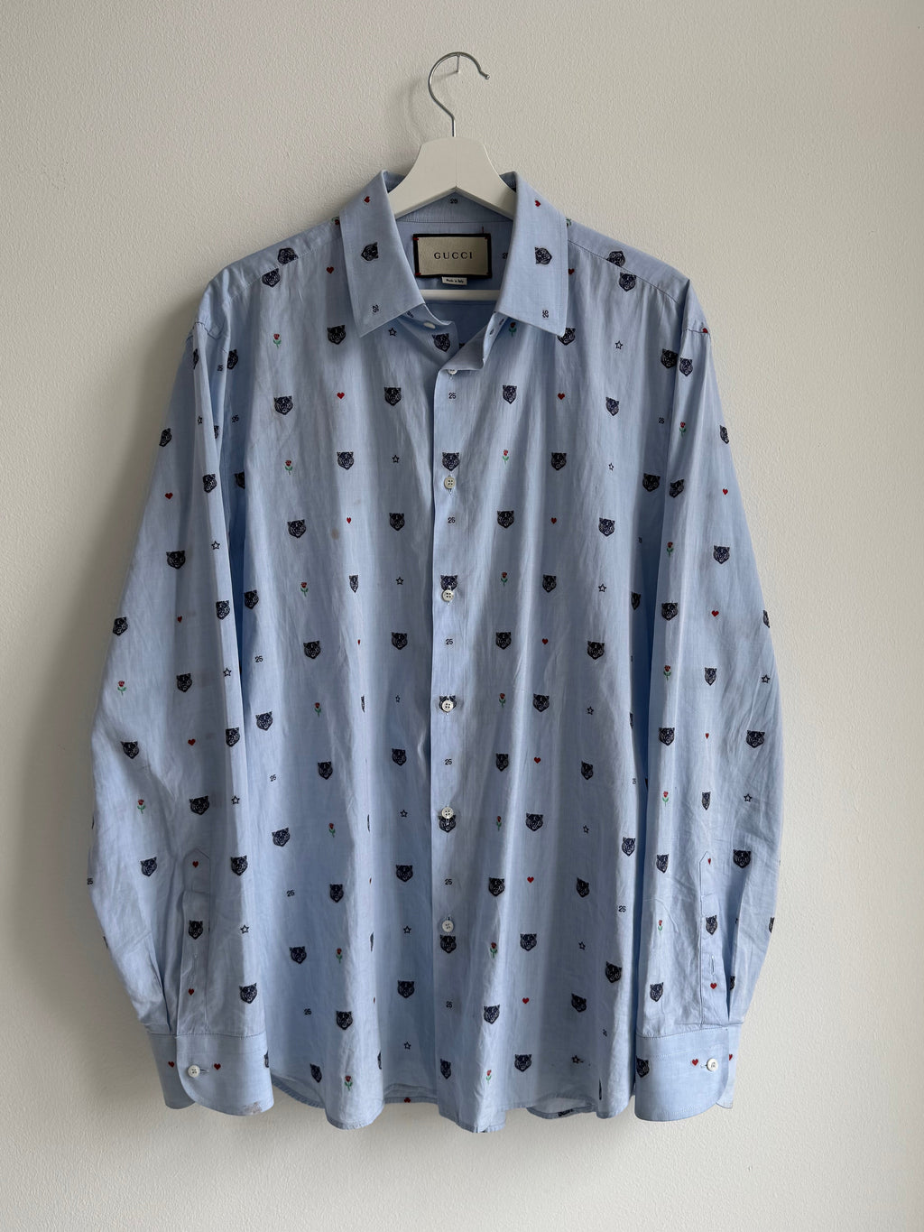 GUCCI EMBROIDERED "TIGER HEAD" BUTTON UP SHIRT