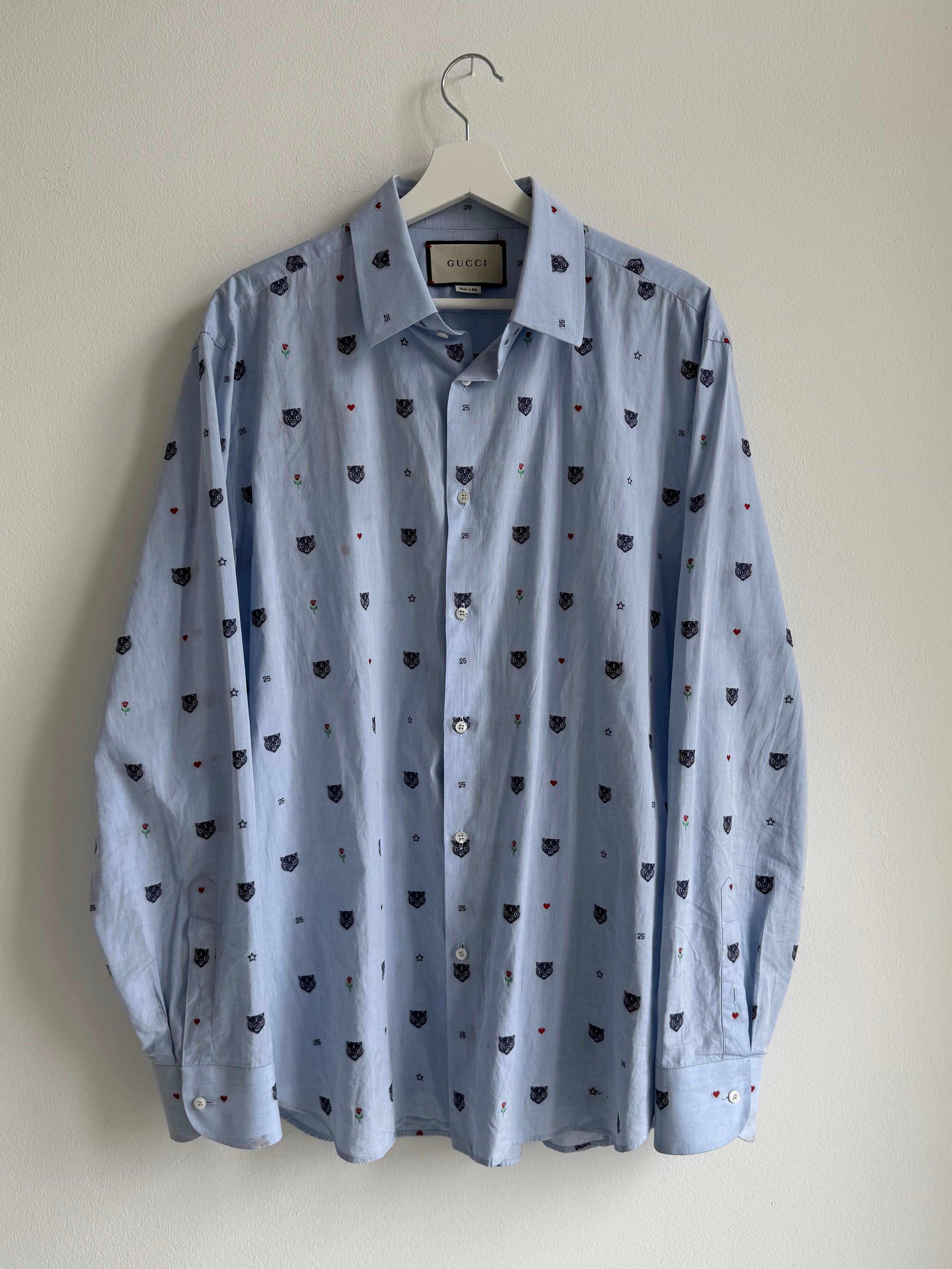 GUCCI EMBROIDERED "TIGER HEAD" BUTTON UP SHIRT