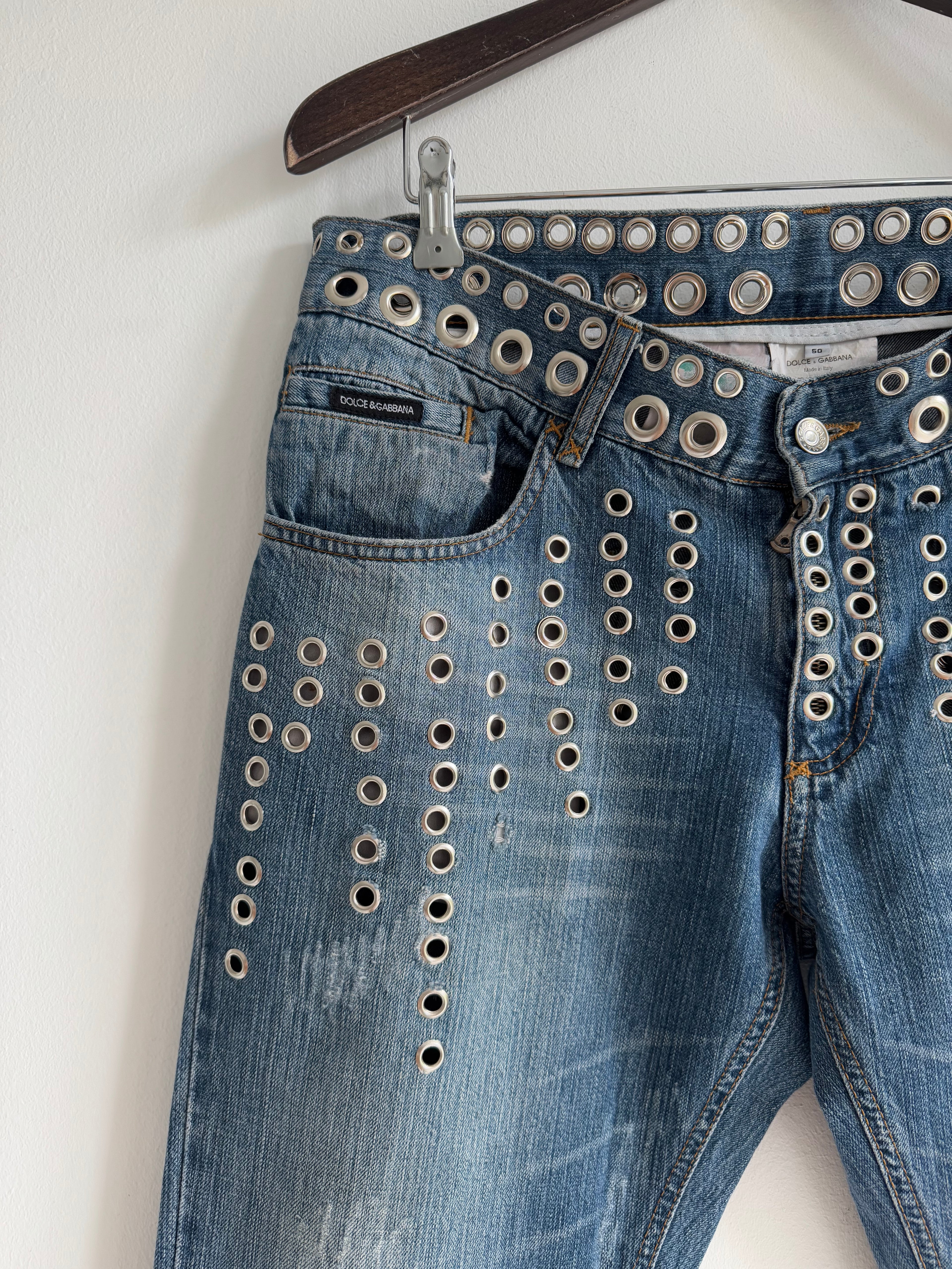 DOLCE & GABBANA SS2006 EYELET DISTRESSED JEANS